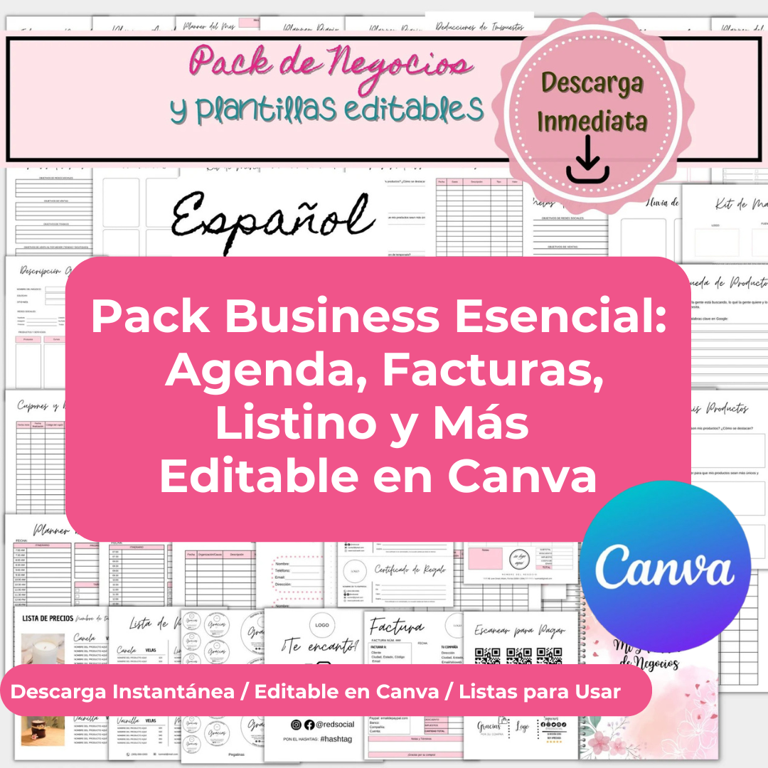 Pack Business Esencial: Agenda, Facturas, Listino y Más | Editable en Canva