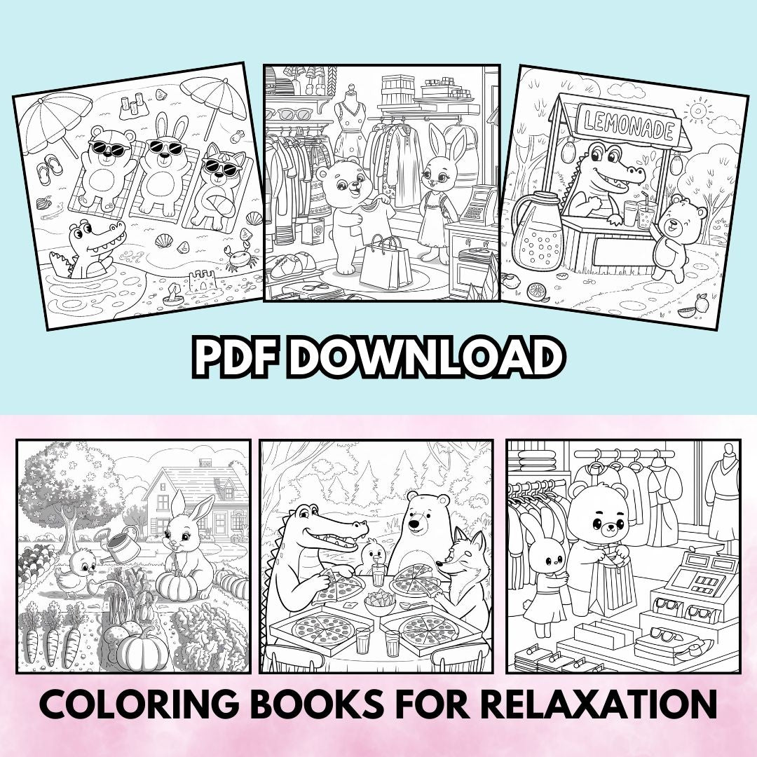 PLR Cozy Animal coloring pages featuring 8 cute animal designs with full private label rights