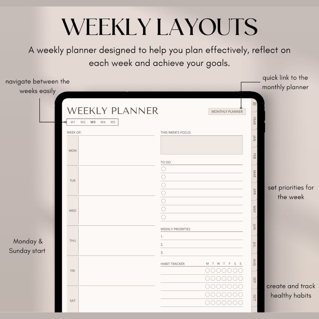Ultimate Digital Planner: GoodNotes-Compatible Daily, Weekly & Monthly Organizer