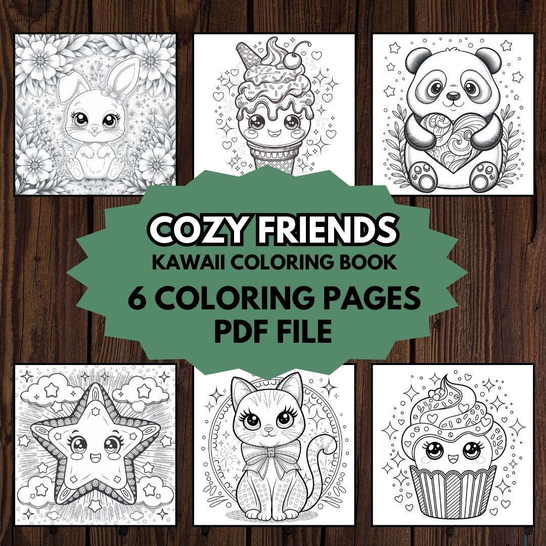 Cozy Friend Collection Bundle: 50+ Pages of Kawaii Creatures, Enchanted Gnomes, Cozy Corners & More with Full PLR Rights