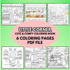 6 Cozy Hygge coloring pages showcasing adorable little corner designs with full private label rights