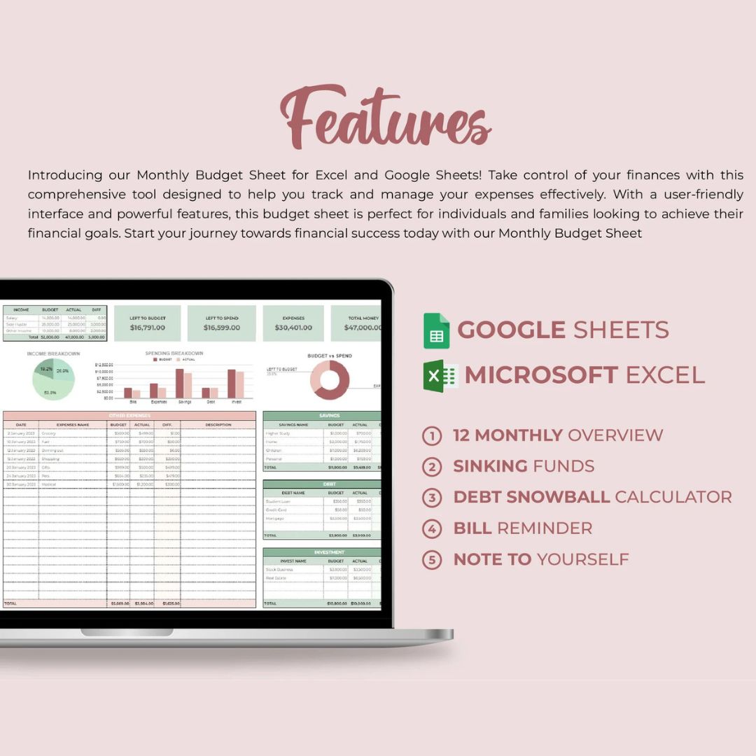 Planificador de Presupuesto Mensual Definitivo: Plantilla Personalizable para Google Sheets y Excel