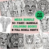 MRR +50 Coloring Pages, Mandala MEGA Bundle with Full Master Resell Rights