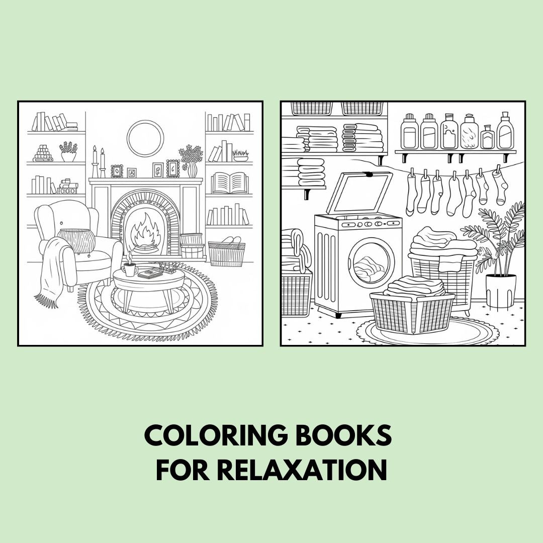 PLR Cozy Corners coloring pages with 9 adorable cozy space designs and full private label rights