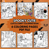PLR Spooky Cutie coloring pages featuring 6 adorable creepy creatures with full private label rights