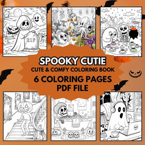 PLR Spooky Cutie coloring pages featuring 6 adorable creepy creatures with full private label rights